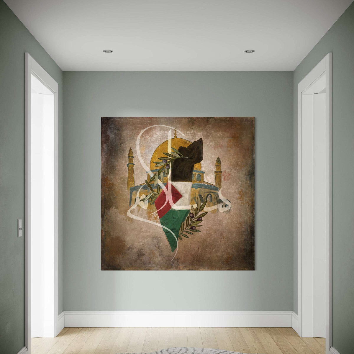 Palestine map with Masjid Al-Aqsa and olive leaves, Islamic canvas print – view 5